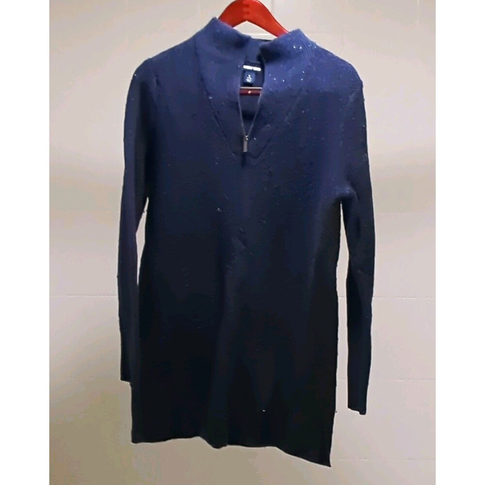 Lands' End Women's 14-16 Blue Speckled Mock Neck 1/4 Zip Knit Pullover Sweater